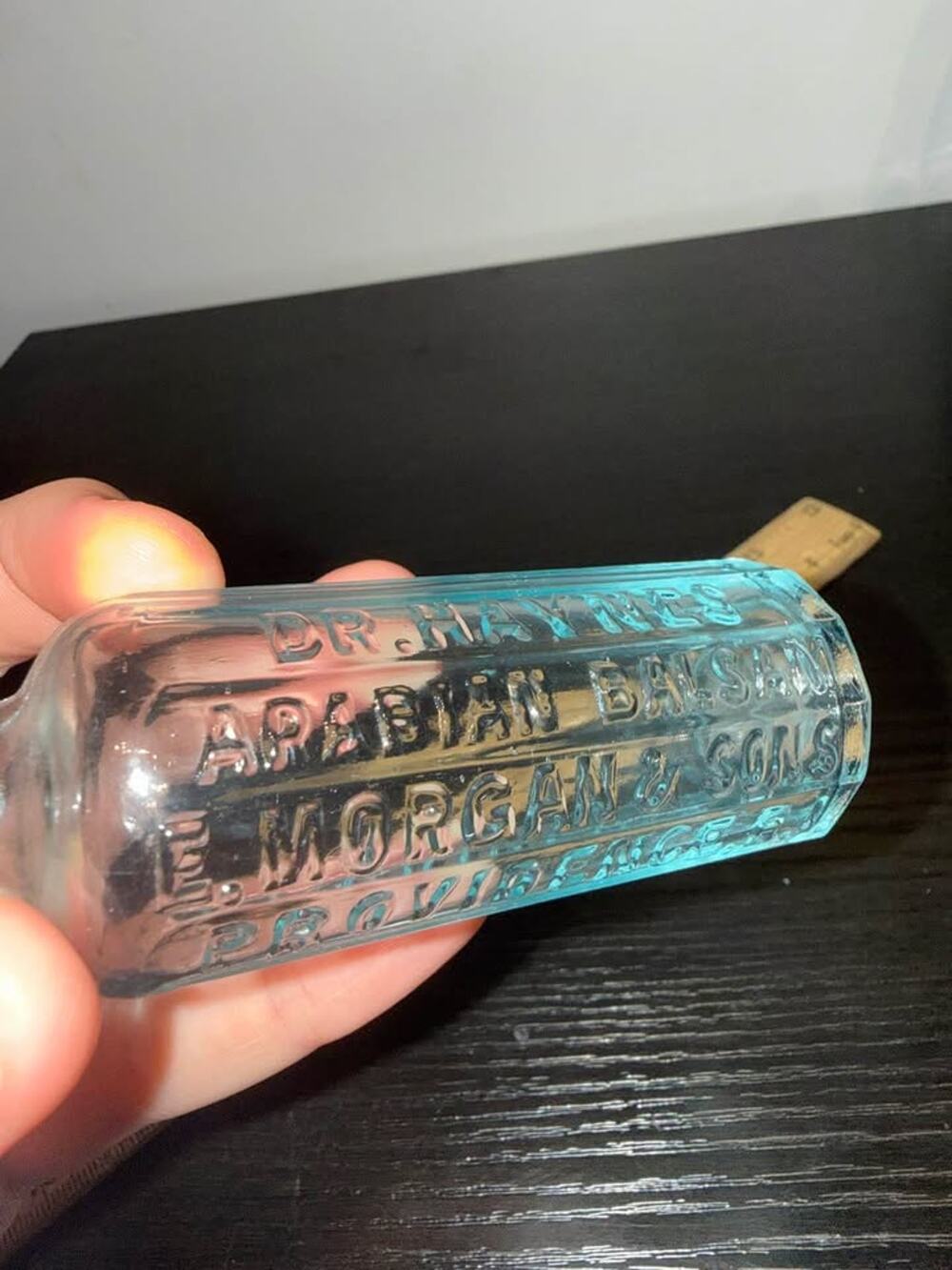 Antique Dr Haynes Arabian Balsam Bottle Aqua E Morgan & Sons Providence R.I